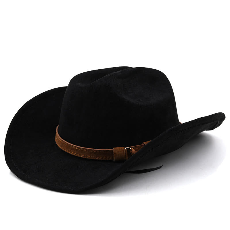 Vintage-Sonnenhut aus Wildleder im Western-Cowboy-Stil mit gebogener Krempe - Schwarz - M (22"-22 7/8") - image 6