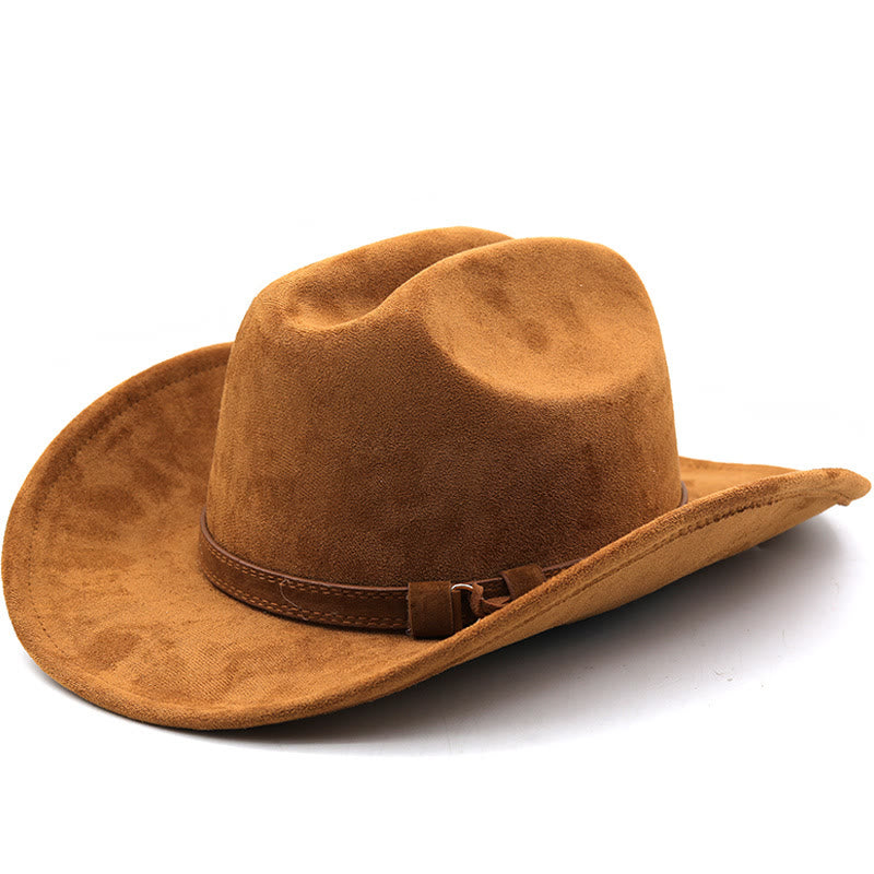 Vintage-Sonnenhut aus Wildleder im Western-Cowboy-Stil mit gebogener Krempe - Khaki - M (22"-22 7/8") - image 0