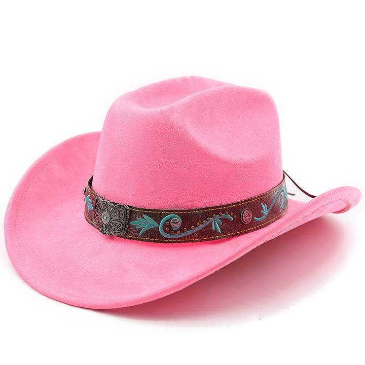 Vintage Sommer Western Cowboyhut mit breiter Krempe - Magenta - M (22"-22 7/8") - image 17