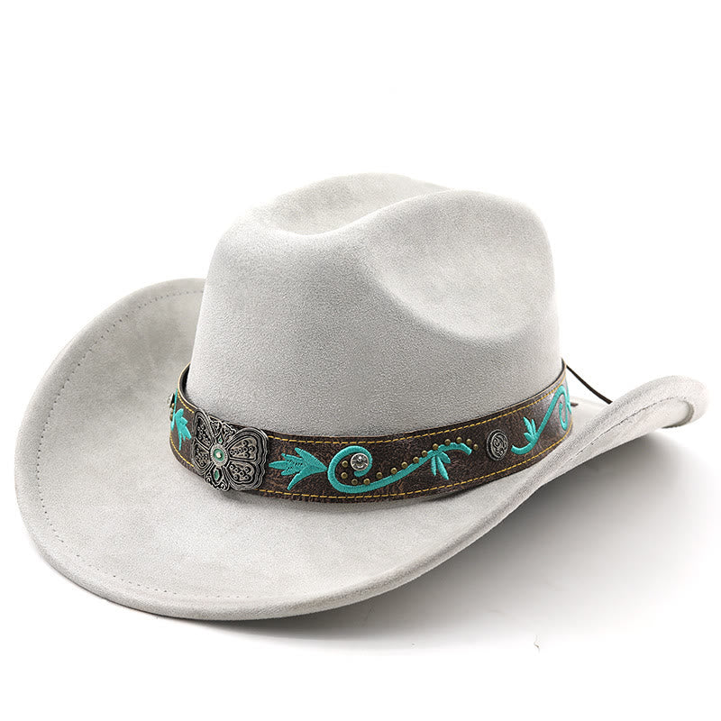 Vintage Sommer Western Cowboyhut mit breiter Krempe - Hellgrau - M (22"-22 7/8") - image 11