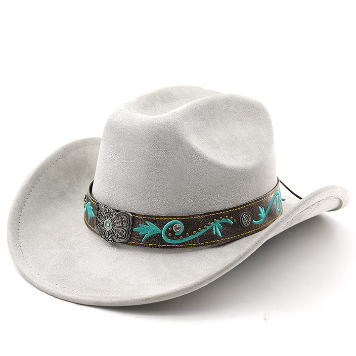Vintage Sommer Western Cowboyhut mit breiter Krempe - Hellgrau - M (22"-22 7/8") - image 11