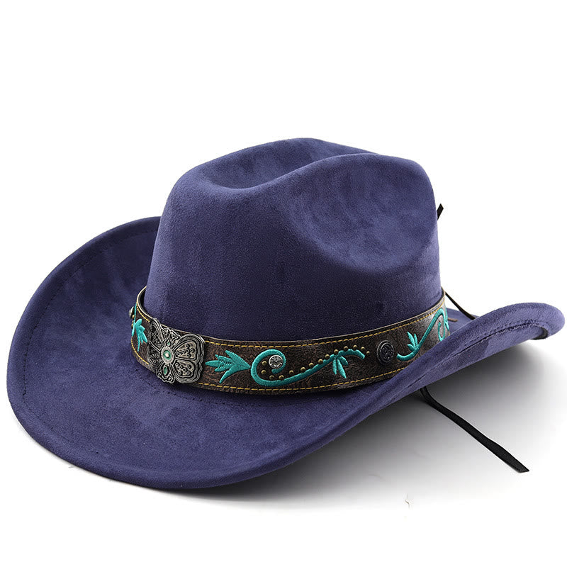 Vintage Sommer Western Cowboyhut mit breiter Krempe - Marineblau - M (22"-22 7/8") - image 16