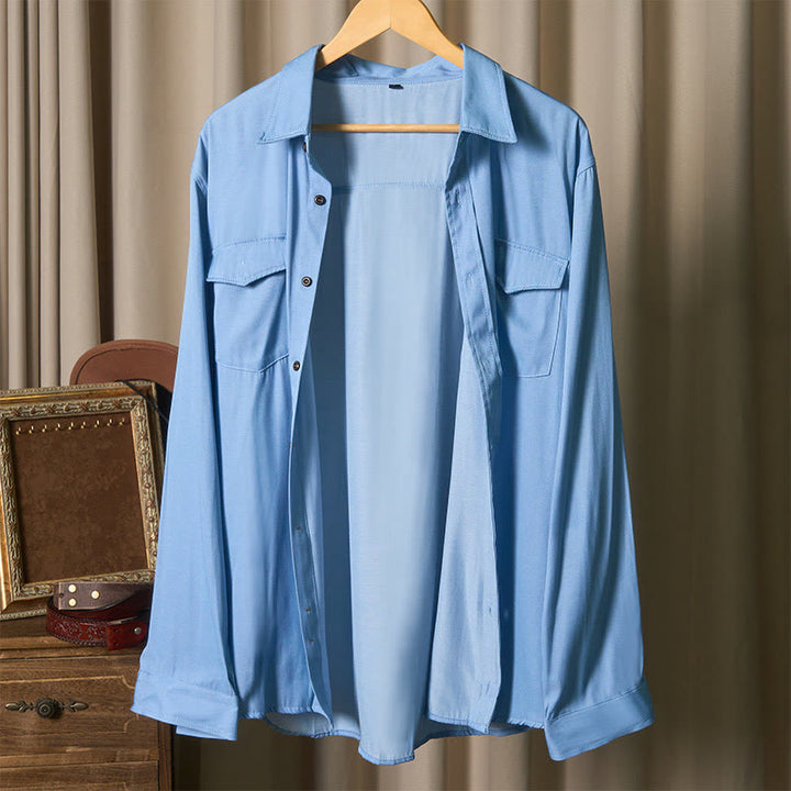 Klassisches hellblaues, gewaschenes Denim-Arbeitshemd für Herren - image 5