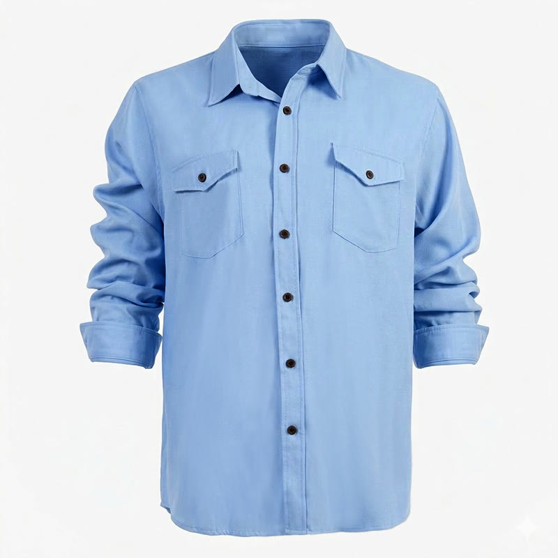 Klassisches hellblaues, gewaschenes Denim-Arbeitshemd für Herren - image 3