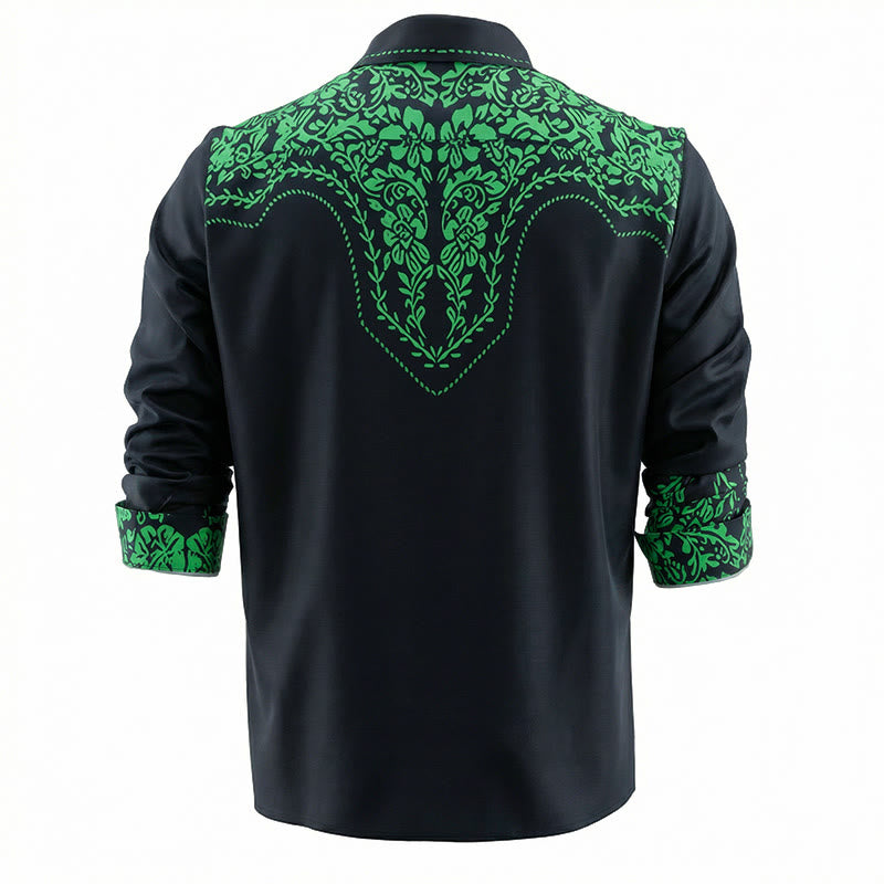 Schwarzes Cowboyhemd im Western-Stil mit grünem Blumenmuster und 3D-Druck - image 3