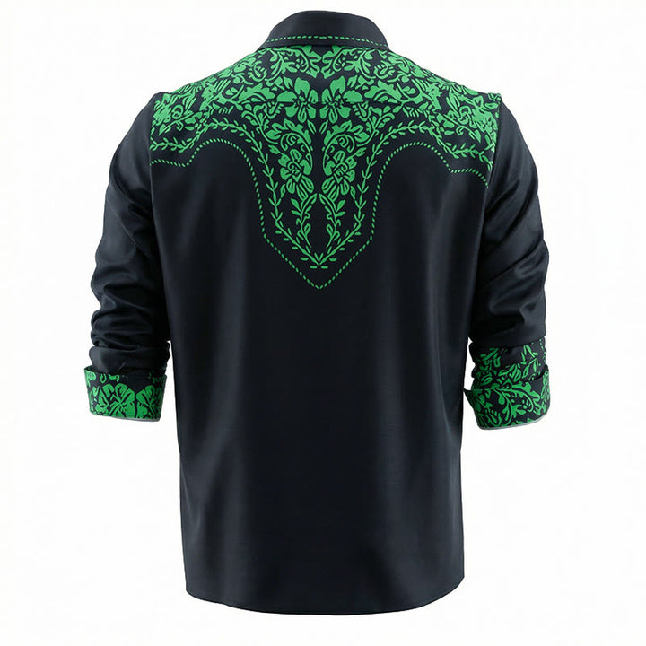 Schwarzes Cowboyhemd im Western-Stil mit grünem Blumenmuster und 3D-Druck - image 3