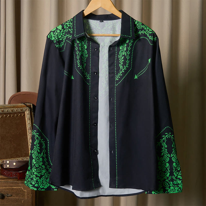 Schwarzes Cowboyhemd im Western-Stil mit grünem Blumenmuster und 3D-Druck - image 4