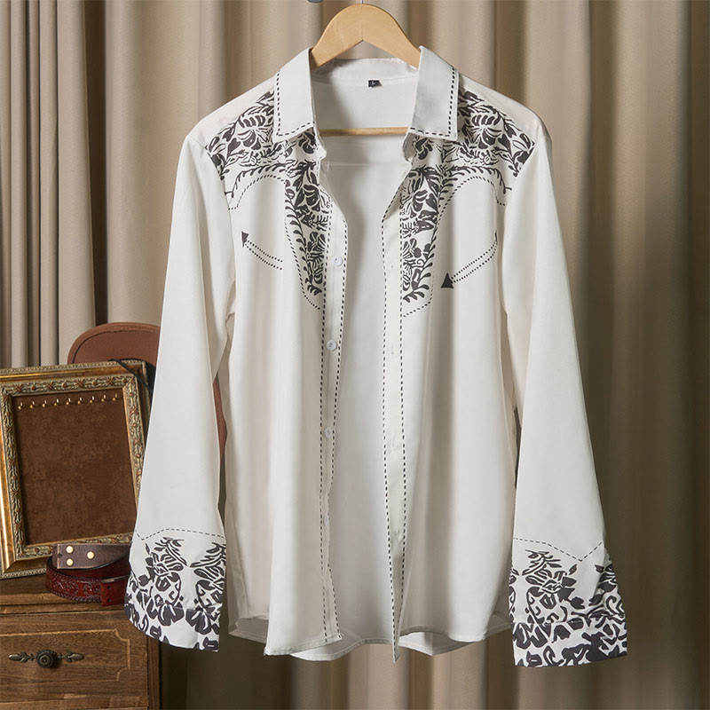 Weißes Cowboyhemd im Western-Retro-Stil mit Blumenmuster - image 4