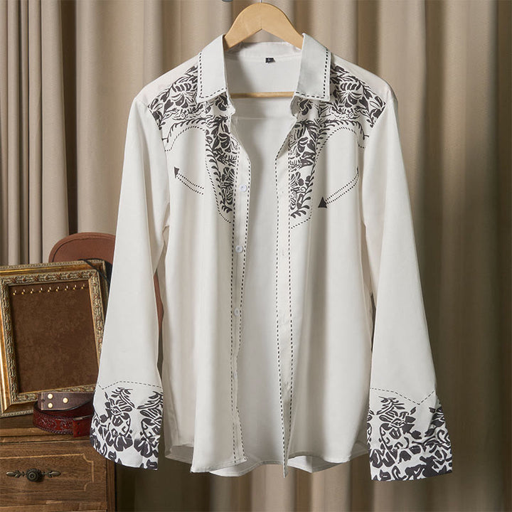 Weißes Cowboyhemd im Western-Retro-Stil mit Blumenmuster - image 4