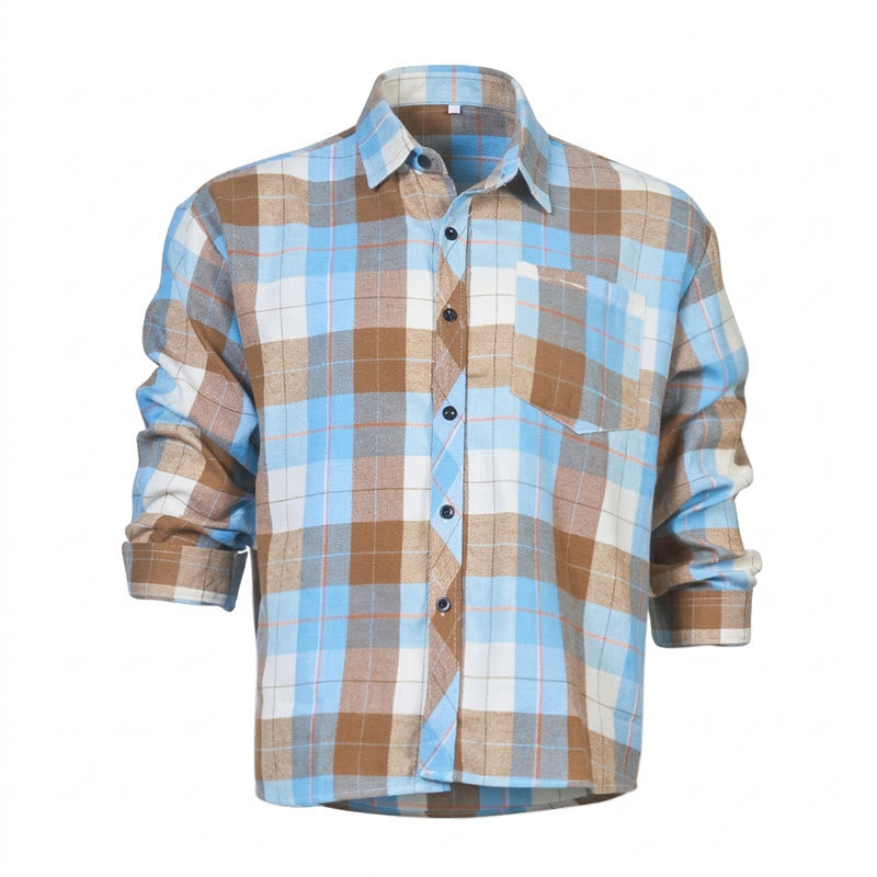 Herren-Retro-Western-Cowboyhemd mit Karomuster und langen Ärmeln - Blau - 3XL - image 1