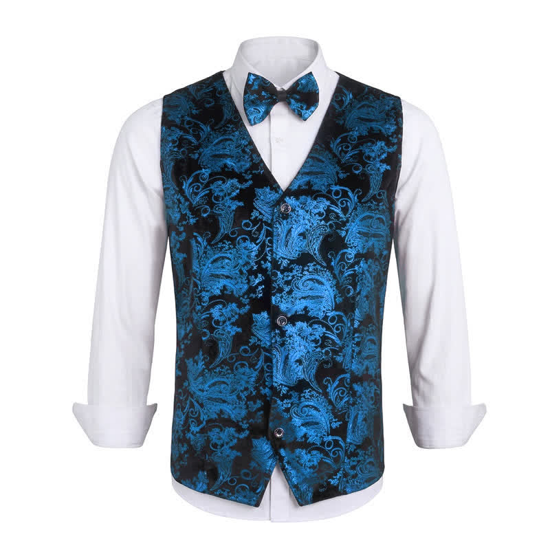 Elegante Herrenweste mit Paisley-Heißprägung, V-Ausschnitt und Fliege - Blau - 3XL - image 13