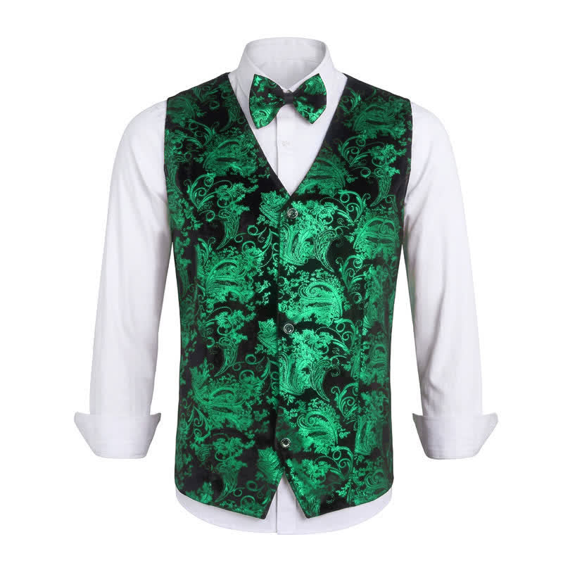 Elegante Herrenweste mit Paisley-Heißprägung, V-Ausschnitt und Fliege - Grün - 3XL - image 14