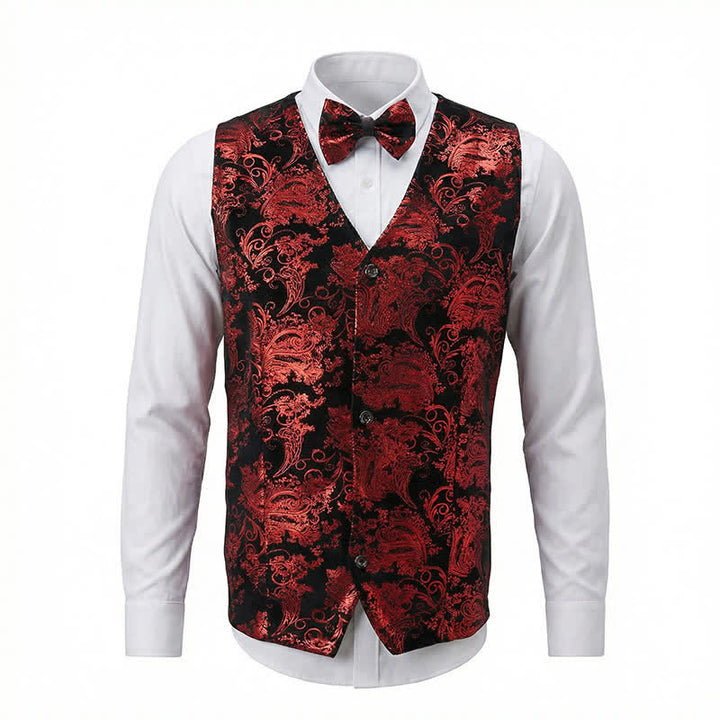 Elegante Herrenweste mit Paisley-Heißprägung, V-Ausschnitt und Fliege - image 4