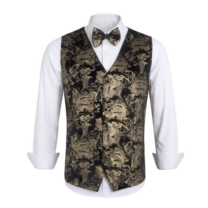Elegante Herrenweste mit Paisley-Heißprägung, V-Ausschnitt und Fliege - Golden - 3XL - image 11