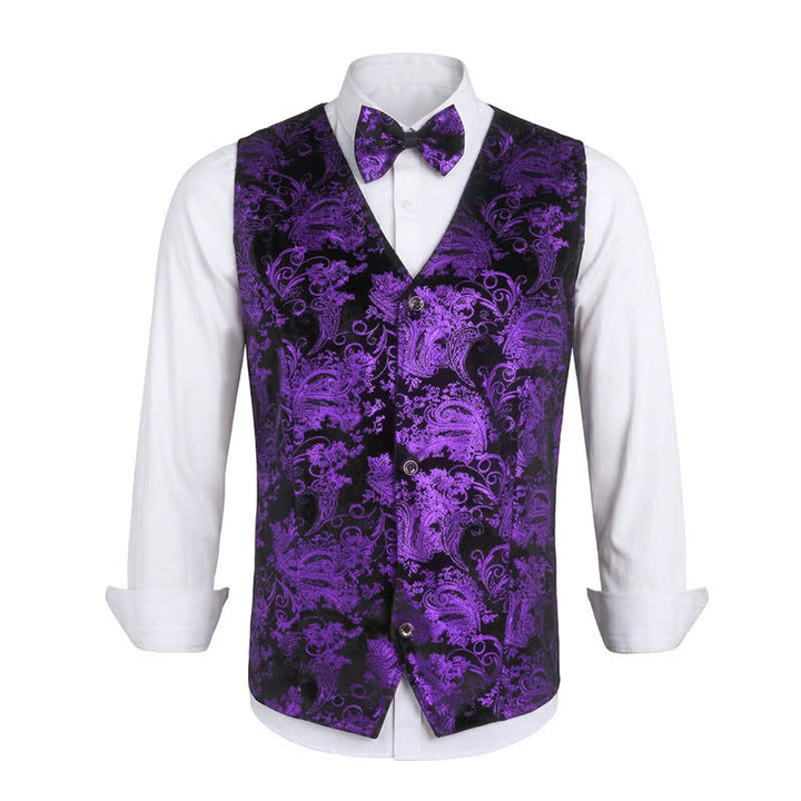 Elegante Herrenweste mit Paisley-Heißprägung, V-Ausschnitt und Fliege - Lila - 3XL - image 12