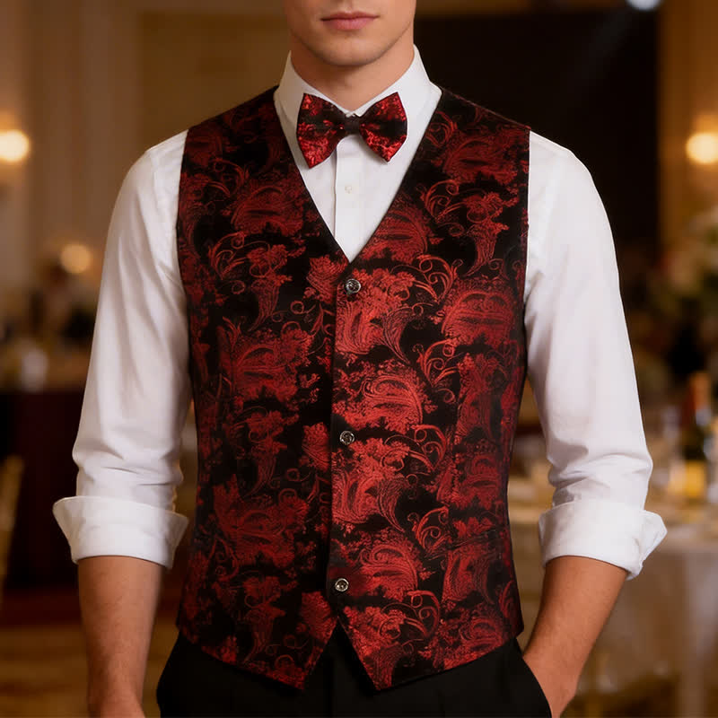 Elegante Herrenweste mit Paisley-Heißprägung, V-Ausschnitt und Fliege - image 1