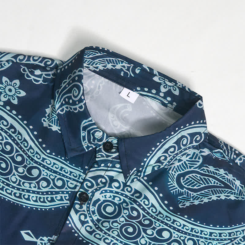 Herren-Kurzarmhemd mit Western-Paisley-Muster und Camp-Kragen - image 8