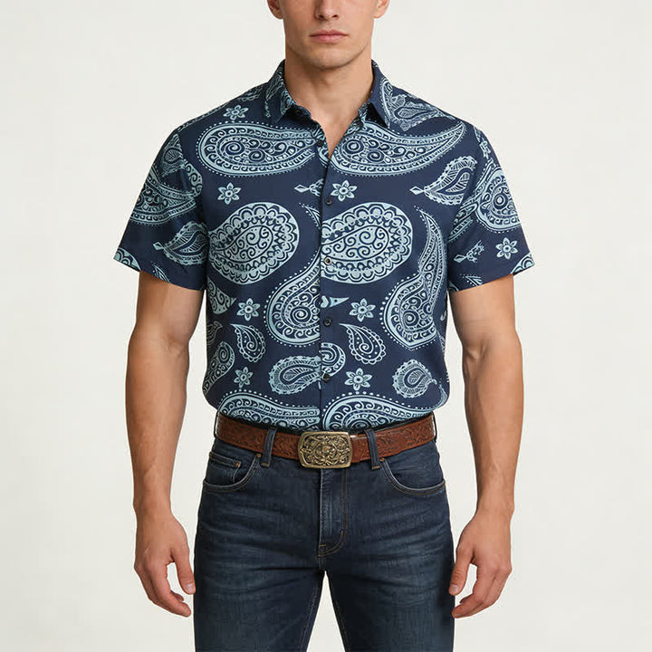 Herren-Kurzarmhemd mit Western-Paisley-Muster und Camp-Kragen - image 1