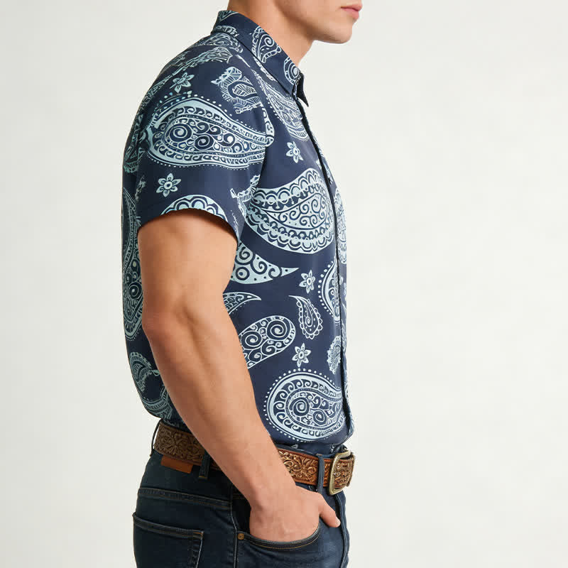 Herren-Kurzarmhemd mit Western-Paisley-Muster und Camp-Kragen - image 2