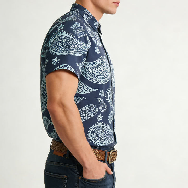 Herren-Kurzarmhemd mit Western-Paisley-Muster und Camp-Kragen - image 2