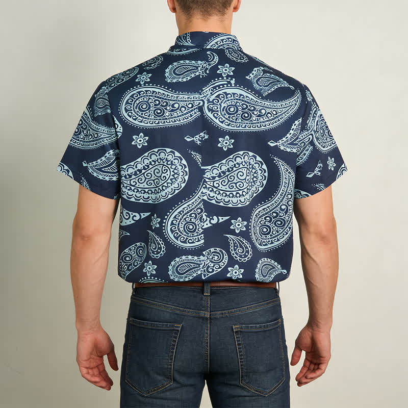 Herren-Kurzarmhemd mit Western-Paisley-Muster und Camp-Kragen - image 3