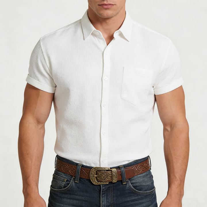 Herren-Sommerhemd in Unifarbe mit Reverstasche - image 1