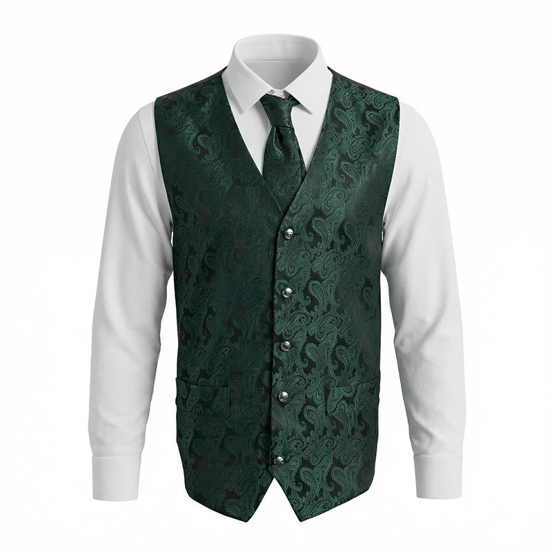 3-teiliges elegantes Herren-Anzugwesten-Set mit Paisley-Jacquardmuster - image 13
