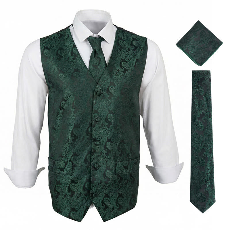 3-teiliges elegantes Herren-Anzugwesten-Set mit Paisley-Jacquardmuster - Grün - 3XL - image 0