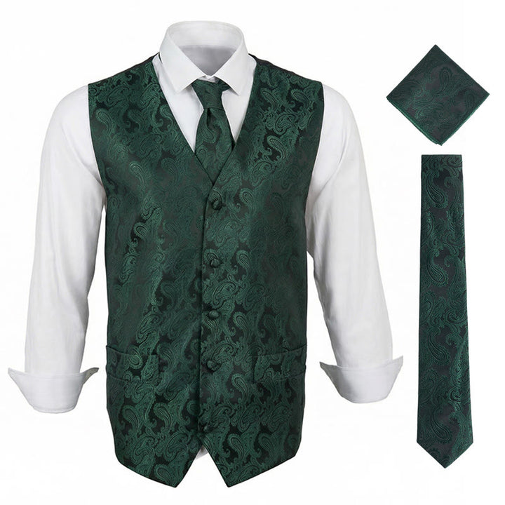 3-teiliges elegantes Herren-Anzugwesten-Set mit Paisley-Jacquardmuster - Grün - 3XL - image 0