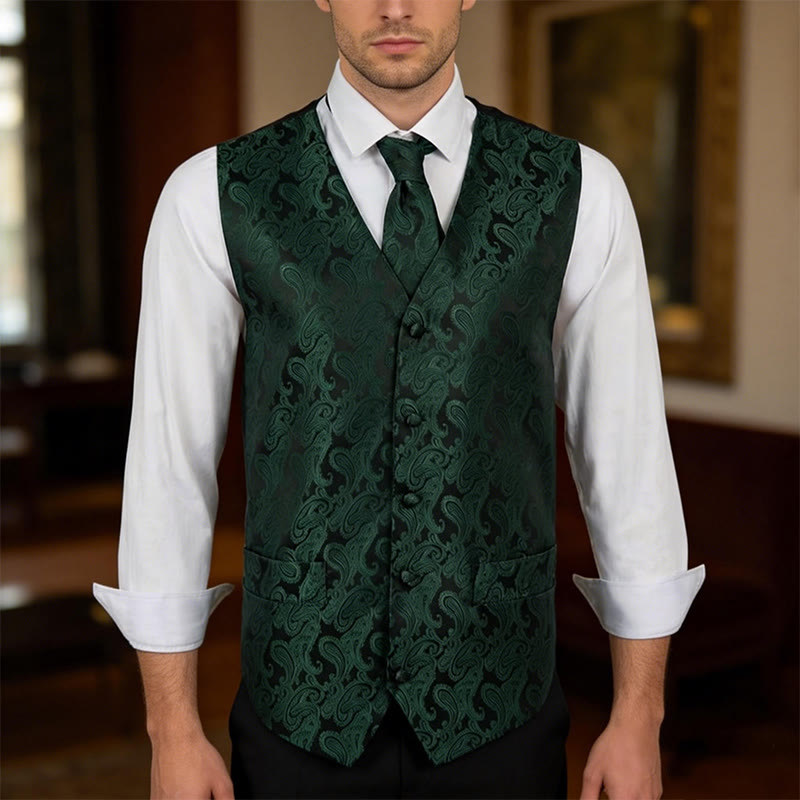 3-teiliges elegantes Herren-Anzugwesten-Set mit Paisley-Jacquardmuster - image 1