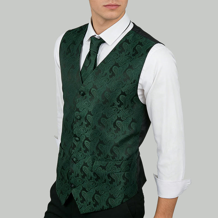 3-teiliges elegantes Herren-Anzugwesten-Set mit Paisley-Jacquardmuster - image 2