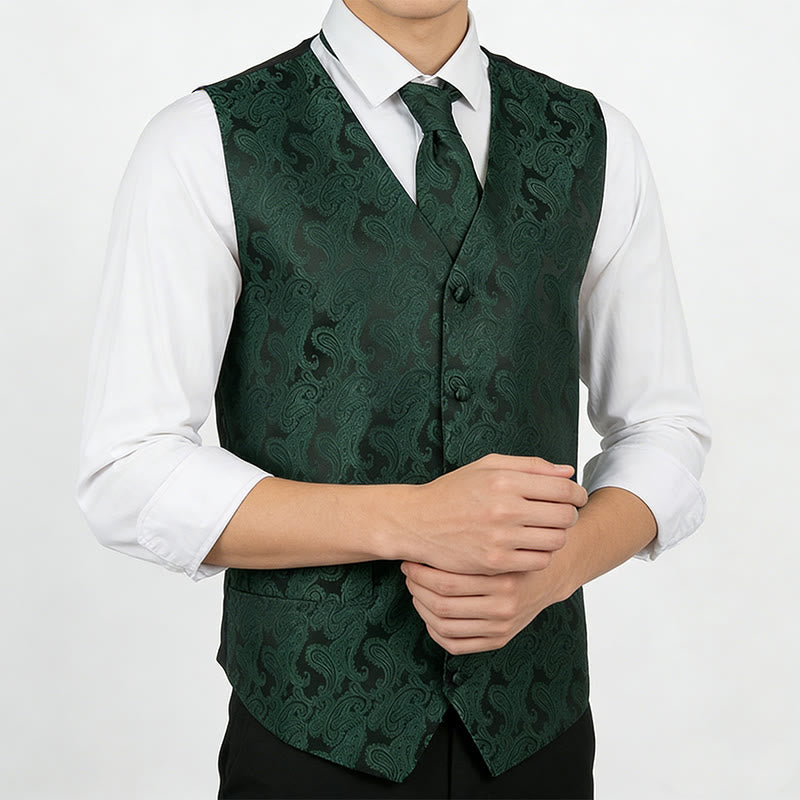 3-teiliges elegantes Herren-Anzugwesten-Set mit Paisley-Jacquardmuster - image 3