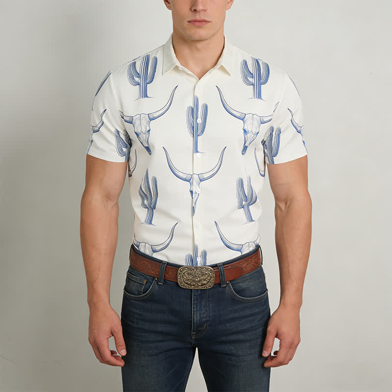 Kurzarmhemd im Western-Ranch-Stil mit Bullhead-Kaktus-Print - image 1