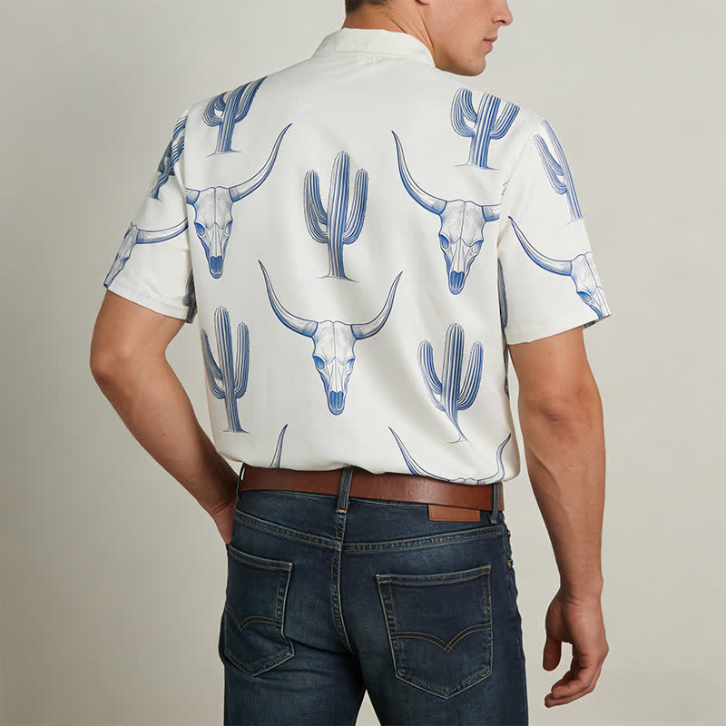 Kurzarmhemd im Western-Ranch-Stil mit Bullhead-Kaktus-Print - image 3