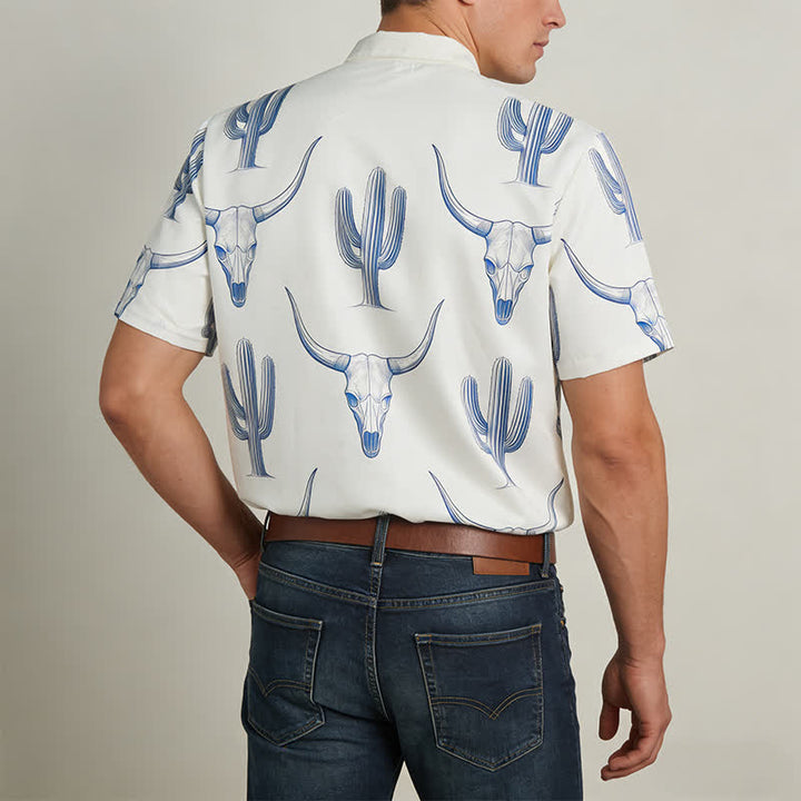 Kurzarmhemd im Western-Ranch-Stil mit Bullhead-Kaktus-Print - image 3