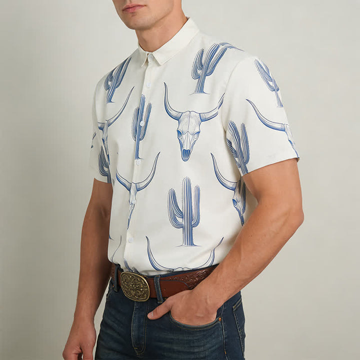 Kurzarmhemd im Western-Ranch-Stil mit Bullhead-Kaktus-Print - image 2