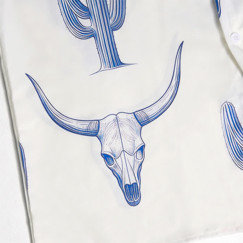 Kurzarmhemd im Western-Ranch-Stil mit Bullhead-Kaktus-Print - image 8