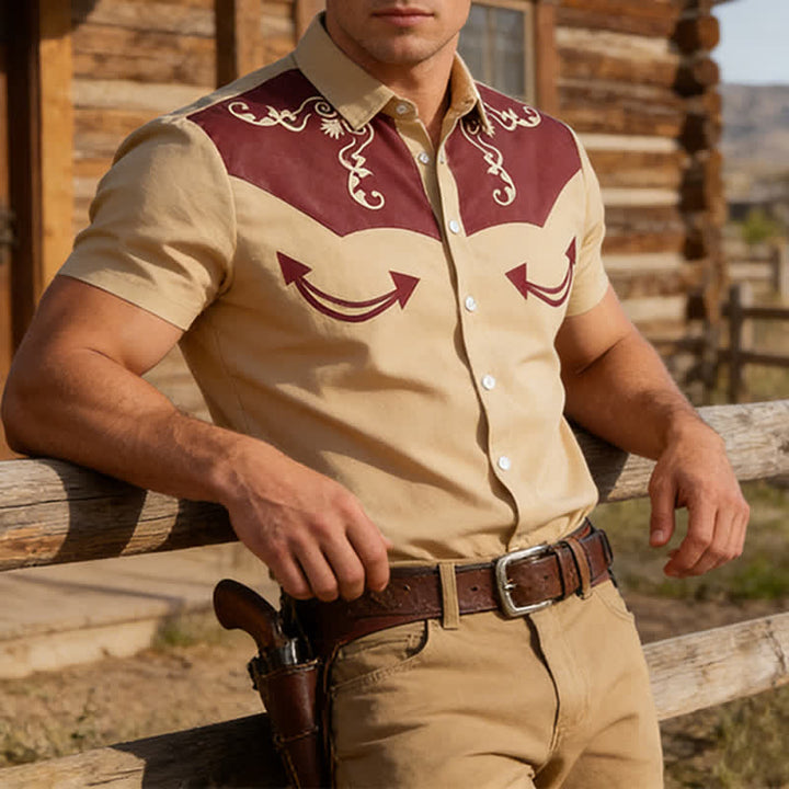 Western-Cowboy-Hemd für Herren mit 3D-gedrucktem Scrollmuster und kontrastierender Passe - Khaki - 5XL - image 0