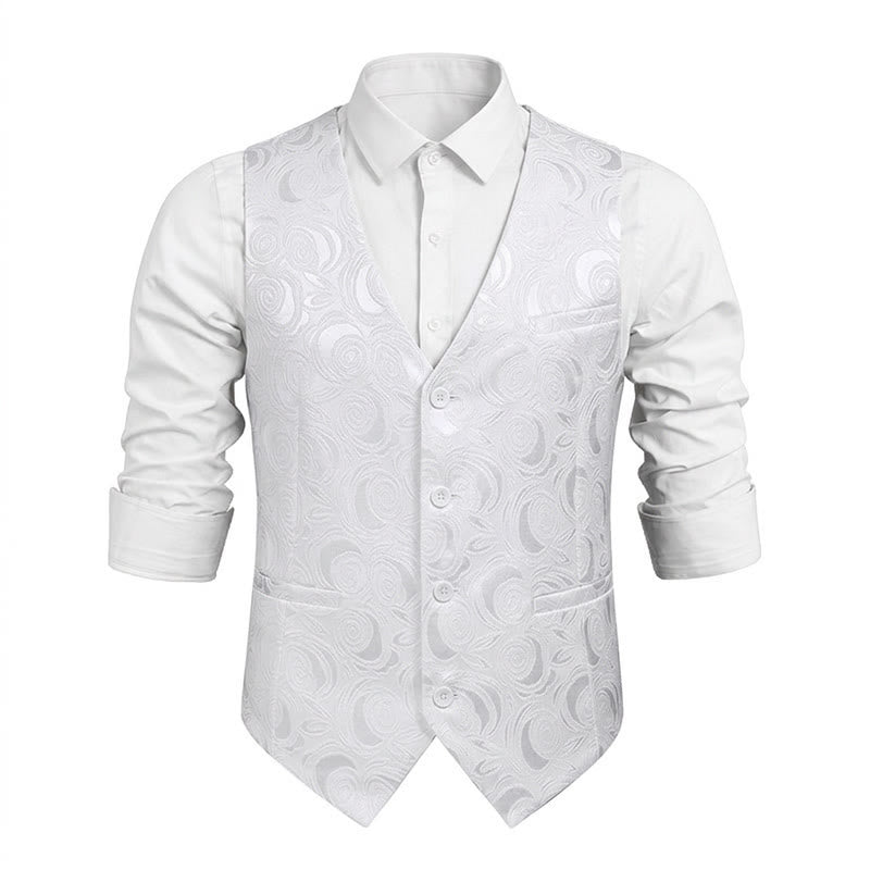 Herren-Anzugweste mit Paisleymuster und drei Taschen - Weiß - 5XL - image 11