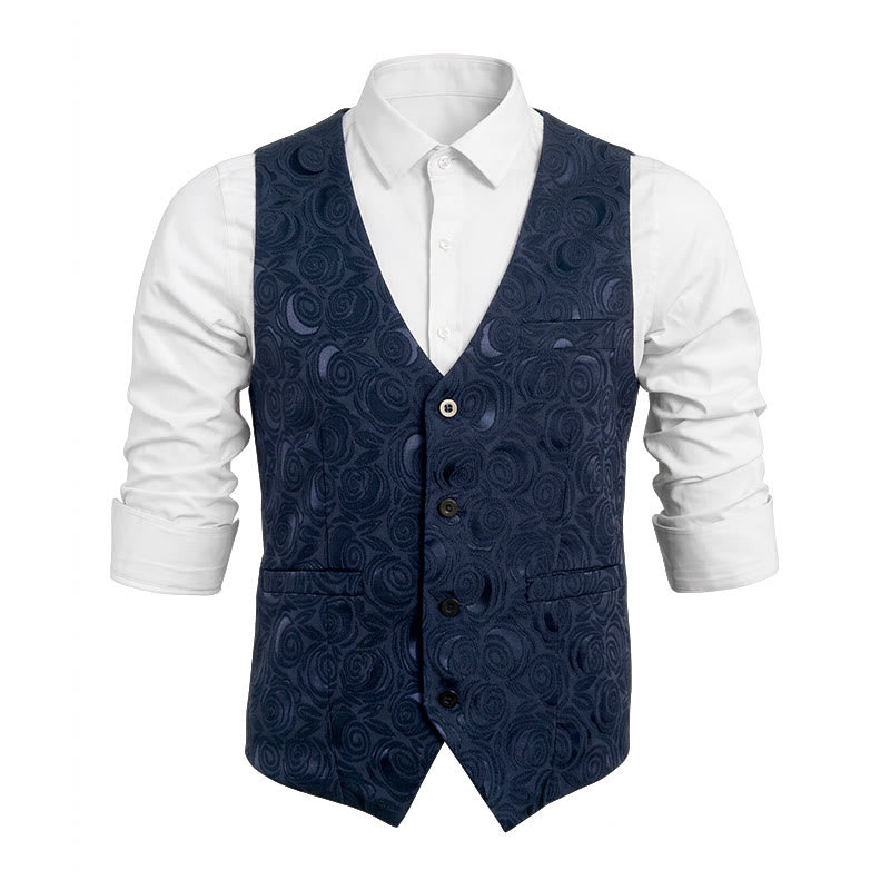 Herren-Anzugweste mit Paisleymuster und drei Taschen - Marineblau - 5XL - image 0