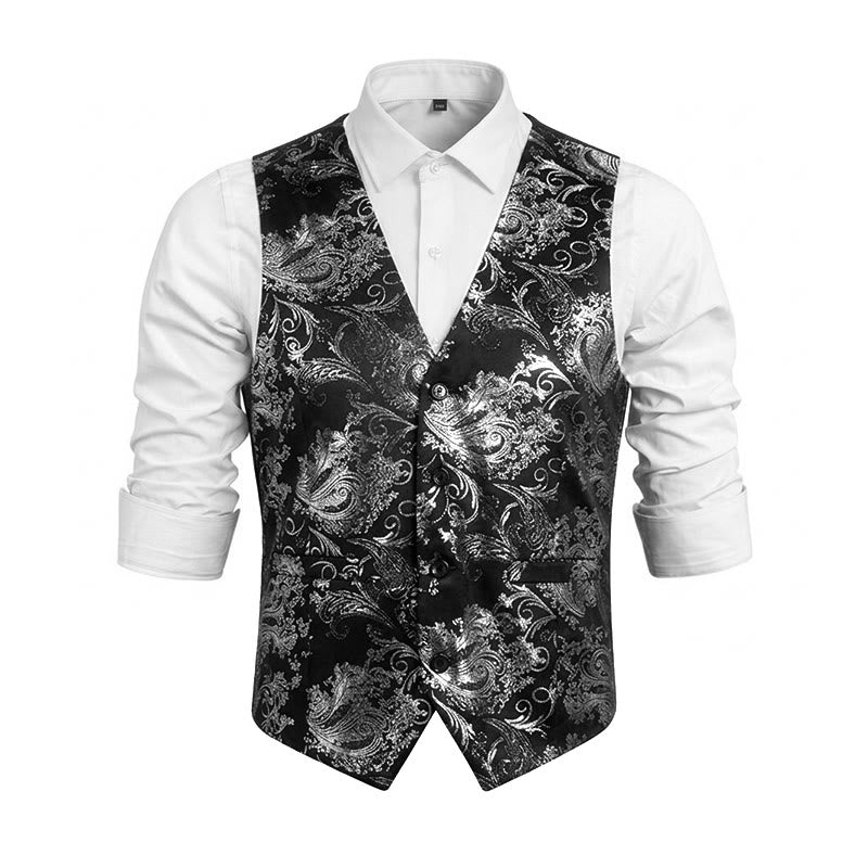 Herrenweste im Retro-Paisley-Jacquard-Muster, schmale Passform - Silber - 6XL - image 0