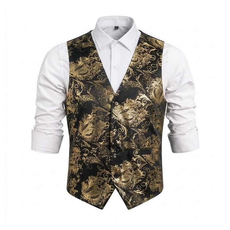 Herrenweste im Retro-Paisley-Jacquard-Muster, schmale Passform - Golden - 6XL - image 18
