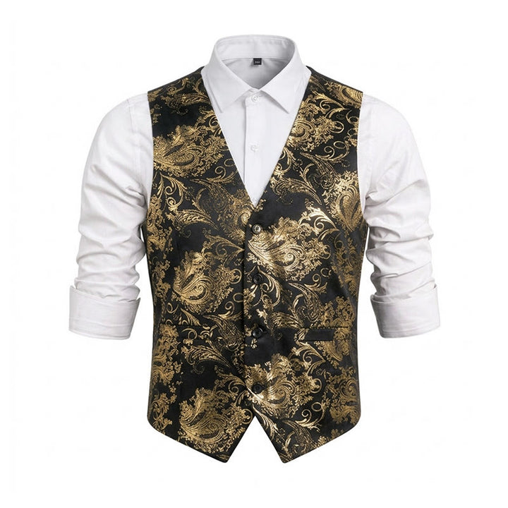 Herrenweste im Retro-Paisley-Jacquard-Muster, schmale Passform - Golden - 6XL - image 18