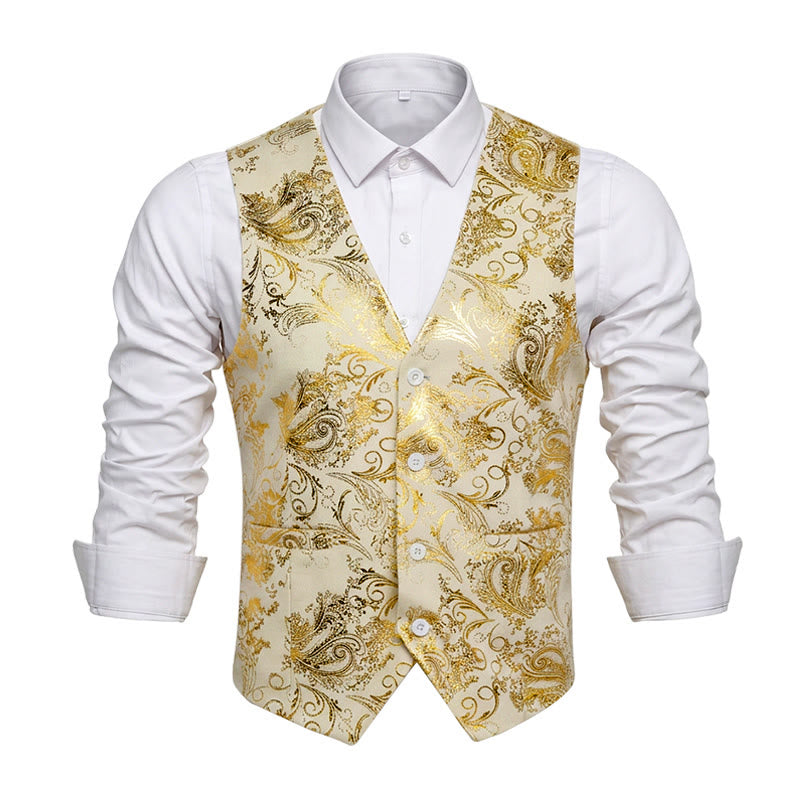 Herrenweste im Retro-Paisley-Jacquard-Muster, schmale Passform - Weiß - 6XL - image 4