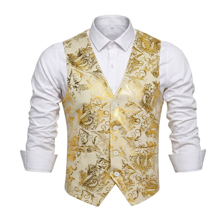 Herrenweste im Retro-Paisley-Jacquard-Muster, schmale Passform - Weiß - 6XL - image 4
