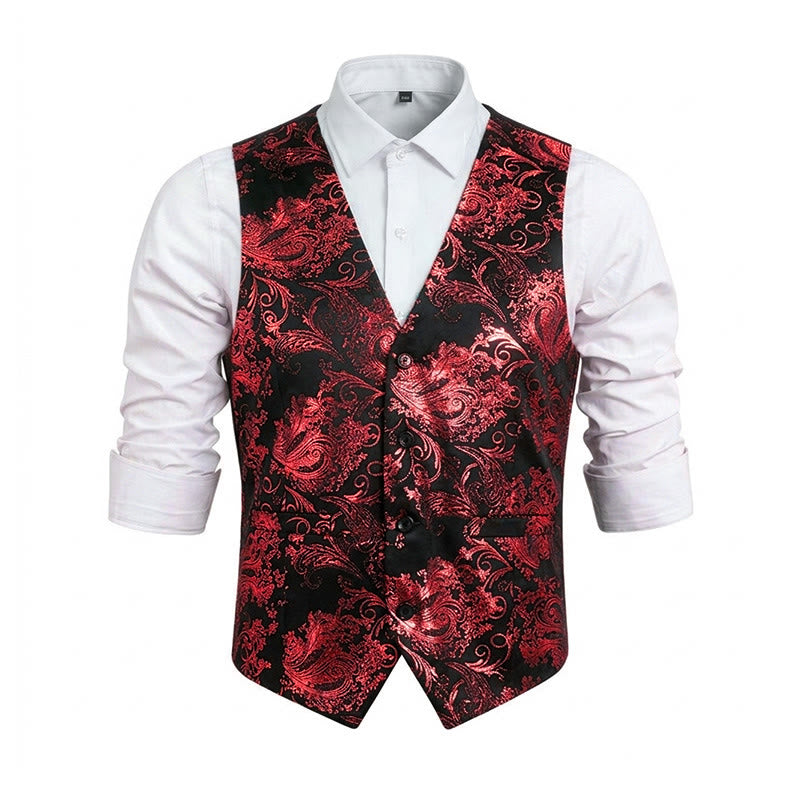 Herrenweste im Retro-Paisley-Jacquard-Muster, schmale Passform - Rot - 6XL - image 17