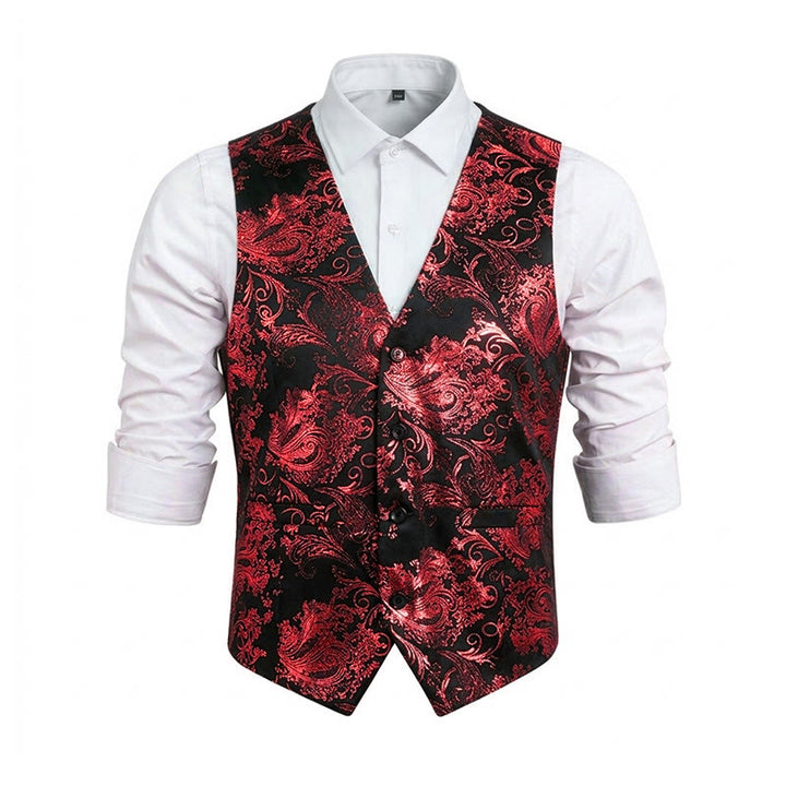 Herrenweste im Retro-Paisley-Jacquard-Muster, schmale Passform - Rot - 6XL - image 17