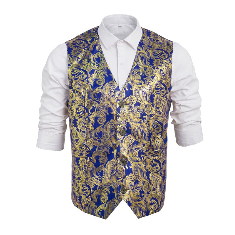 Exquisite Herren-Anzugweste mit Paisley-Heißprägung - Blau - 2XL - image 0