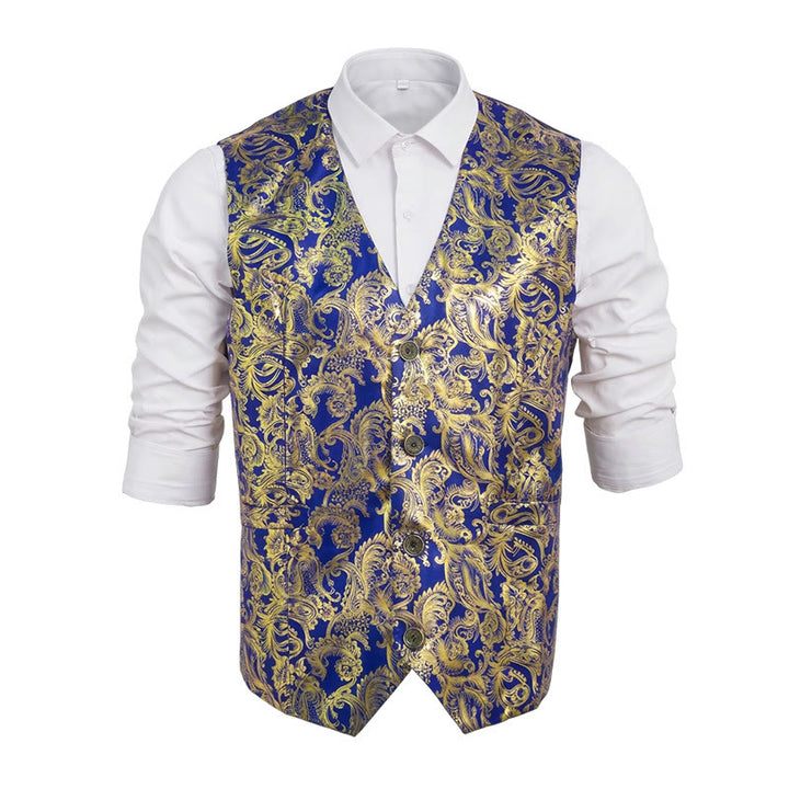 Exquisite Herren-Anzugweste mit Paisley-Heißprägung - Blau - 2XL - image 0