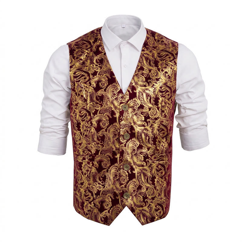 Exquisite Herren-Anzugweste mit Paisley-Heißprägung - Rot - 2XL - image 10